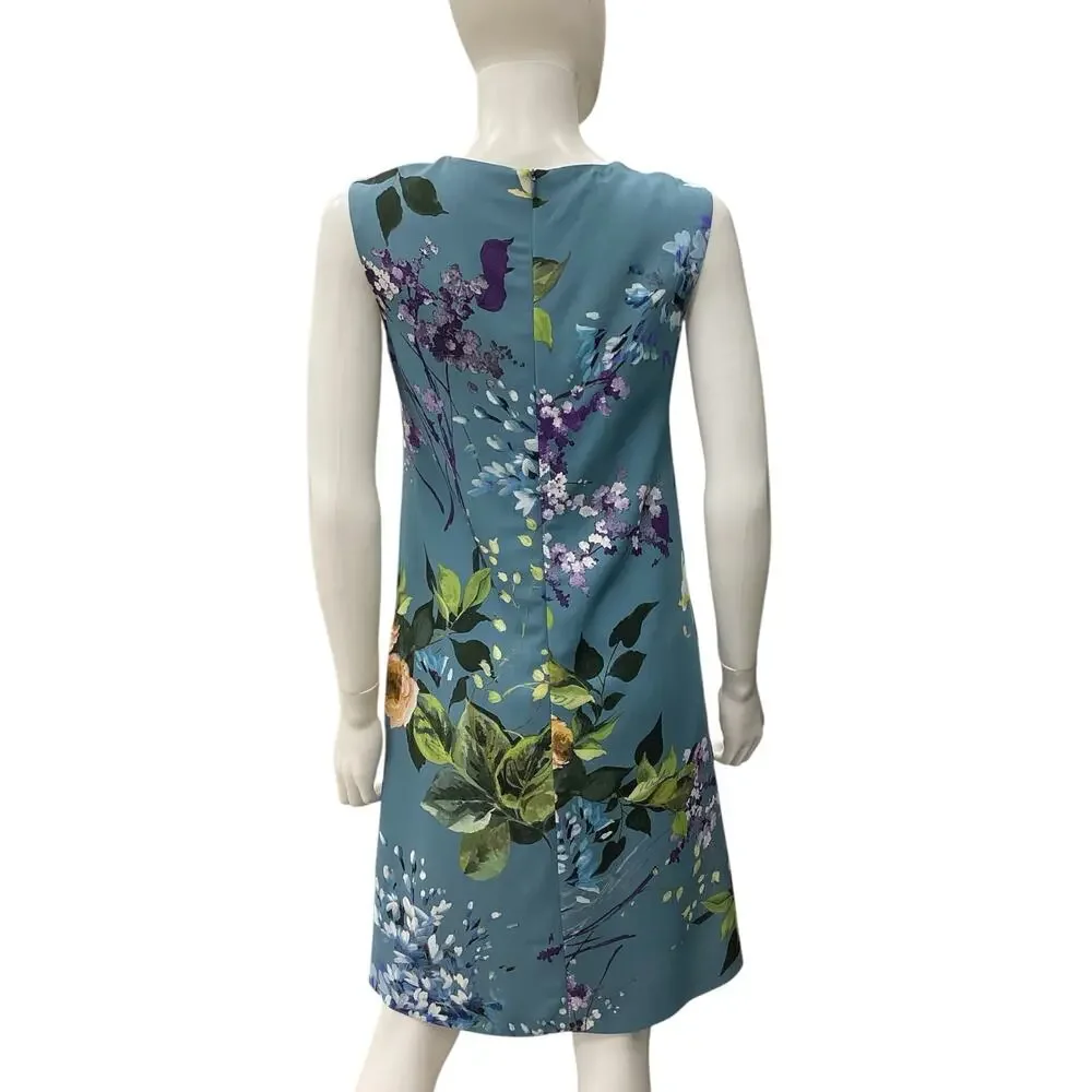Escada Floral Print Blue Sleeveless Dress